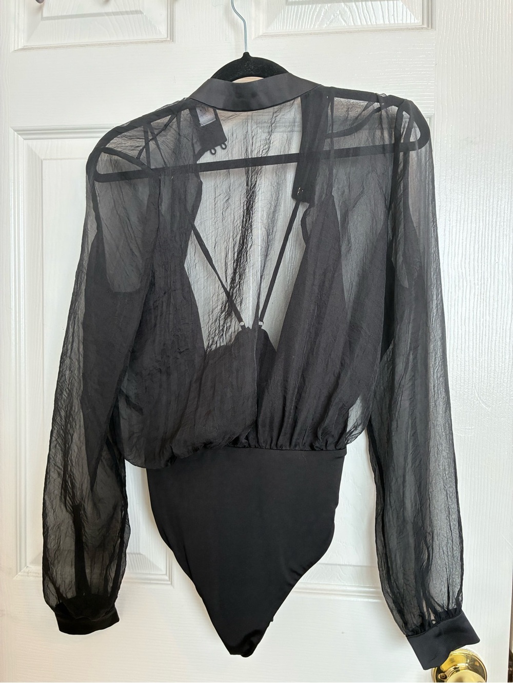 Sheer Black Long-Sleeve Bodysuit top house of cb